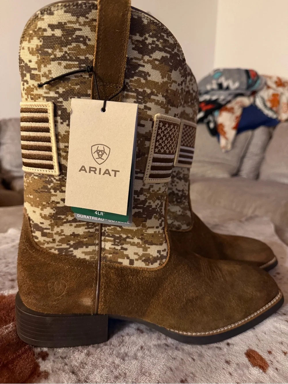 Ariat Brown Suede Boot with Camouflage Shaft